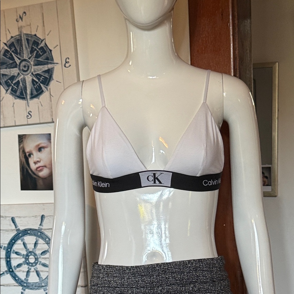 Calvin Klein Light Gray Bralette with Black Band size small